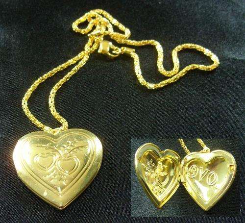 14KGP Heart Locket Pendant on Necklace