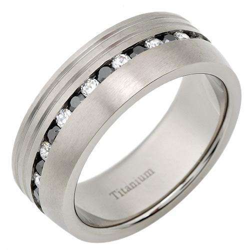 Genuine Onyx & CZ Mens' Comfort Fit Titanium Band - Sz 10