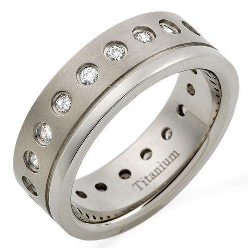 Men's GENUINE TITANIUM ring with 1ct of cubic zirconias