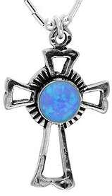 Genuine Sterling Silver (925) Opal Cross Pendant and Necklace