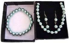 Faux Pearl Earring, Necklace and Bracelet Set - BLUE