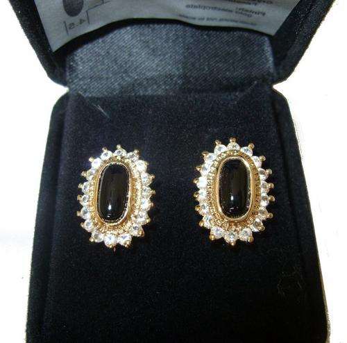 Egyptian Black Onyx & 14kt Gold Plated Crystal Earrings