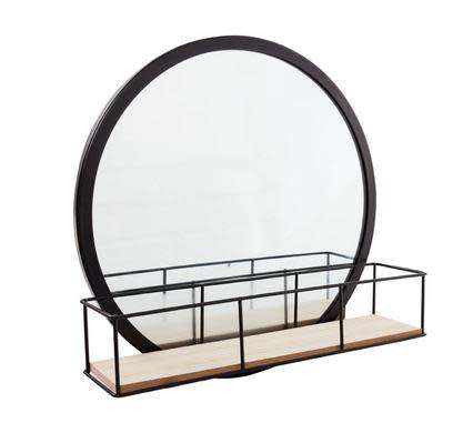 Mirror wall metal with wooden shelf 25cm