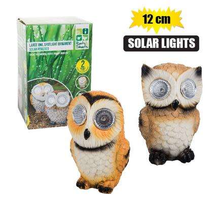 Orn solar light animal owl 12cm asstd