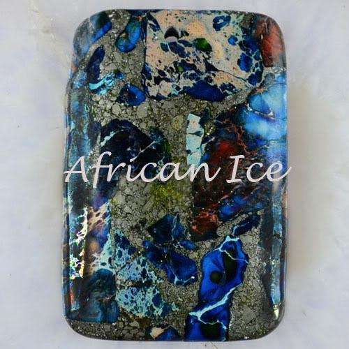 SEA SEDIMENT JASPER WITH PYRITE PENDANT  47MM X 32MM X 7MM  WITH BAIL AND CORD