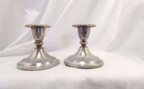 Pair silver plated short candle sticks