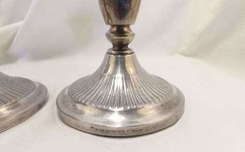 Pair silver plated short candle sticks
