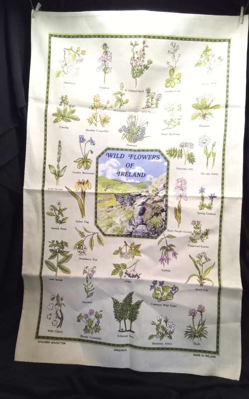 Vintage dish cloth `Wild flowers of Ireland`
