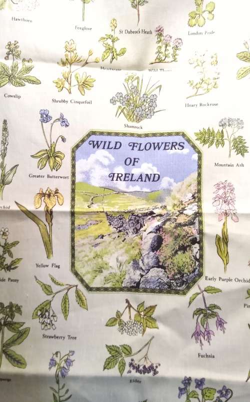 Vintage dish cloth `Wild flowers of Ireland`