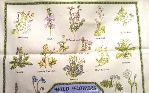 Vintage dish cloth `Wild flowers of Ireland`