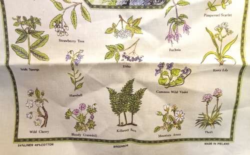 Vintage dish cloth `Wild flowers of Ireland`