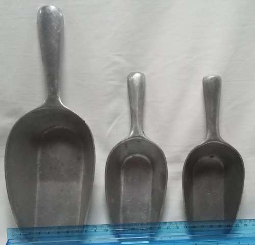 Three Vintage metal scoops