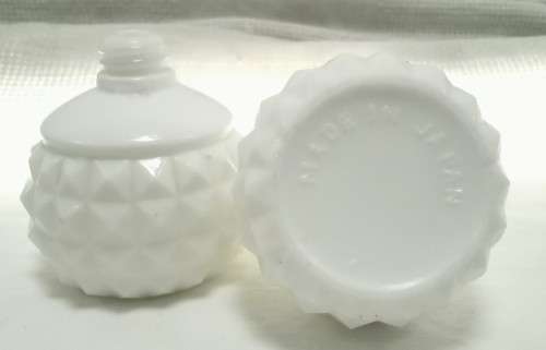 Two tiny Vintage milk glass bottles