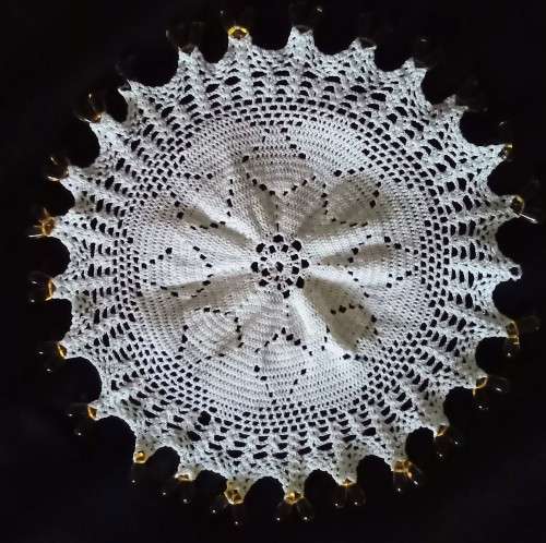 Round Vintage doilie with yellow glass beads