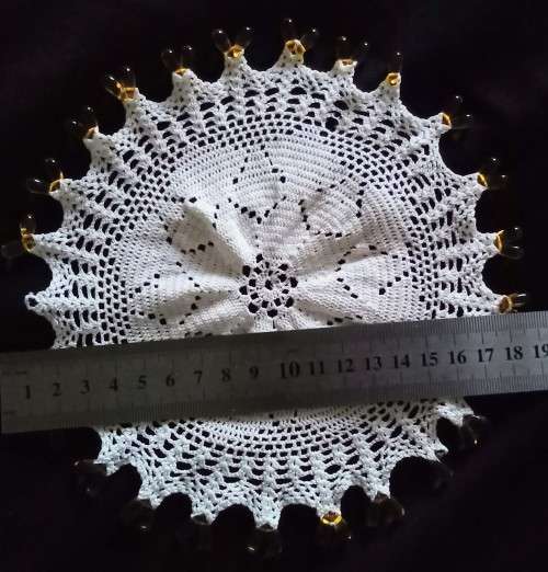 Round Vintage doilie with yellow glass beads