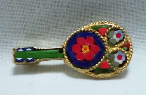 Vintage mandolin shaped micro mosaic brooch