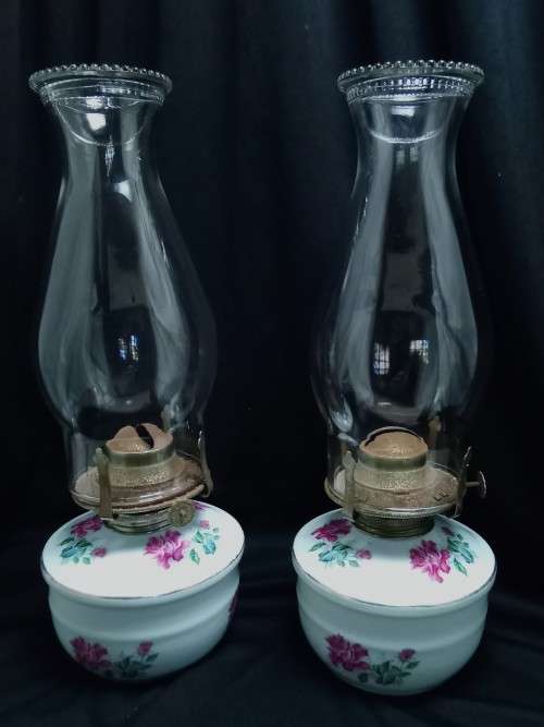 Pair of vintage porcelain paraffin lamps