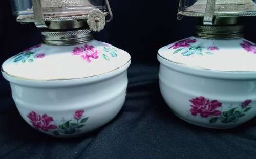 Pair of vintage porcelain paraffin lamps