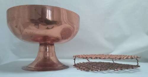 1950  1960s Copper Vintage Rose Bowl With Double Grid