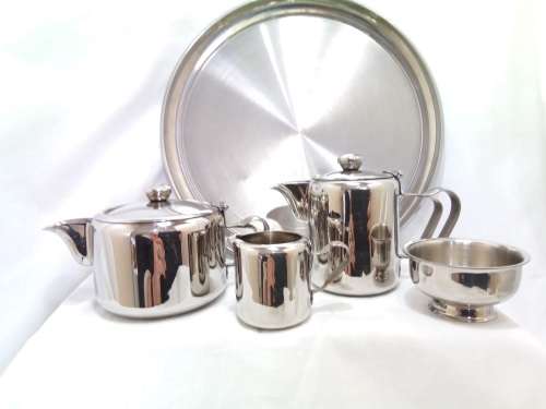 Cutest vintage (brand new) Aloe stainless steel tea set with tray