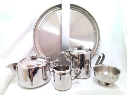 Cutest vintage (brand new) Aloe stainless steel tea set with tray