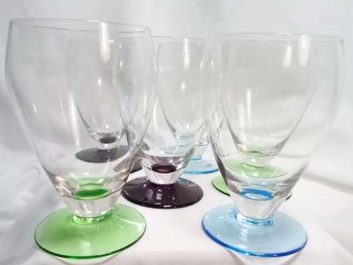 Six stunning vintage glasses - multicolor bases