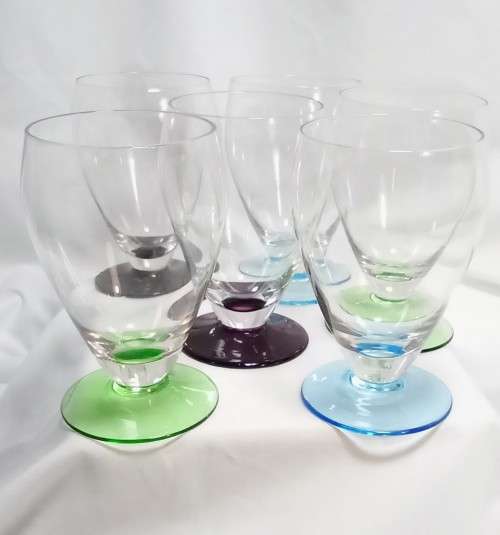 Six stunning vintage glasses - multicolor bases