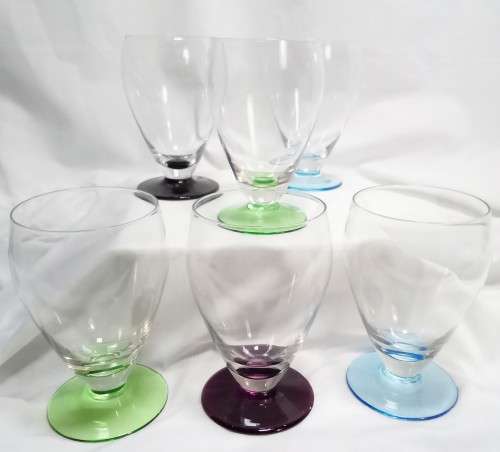 Six stunning vintage glasses - multicolor bases