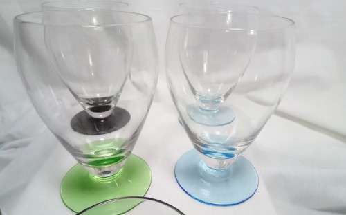 Six stunning vintage glasses - multicolor bases