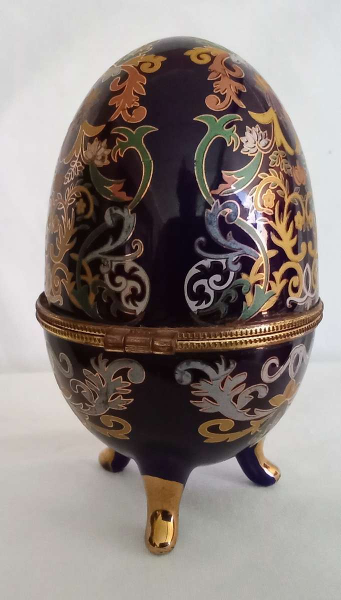 Vintage Acko Porcelain Egg Trinket Box-Royal Blue