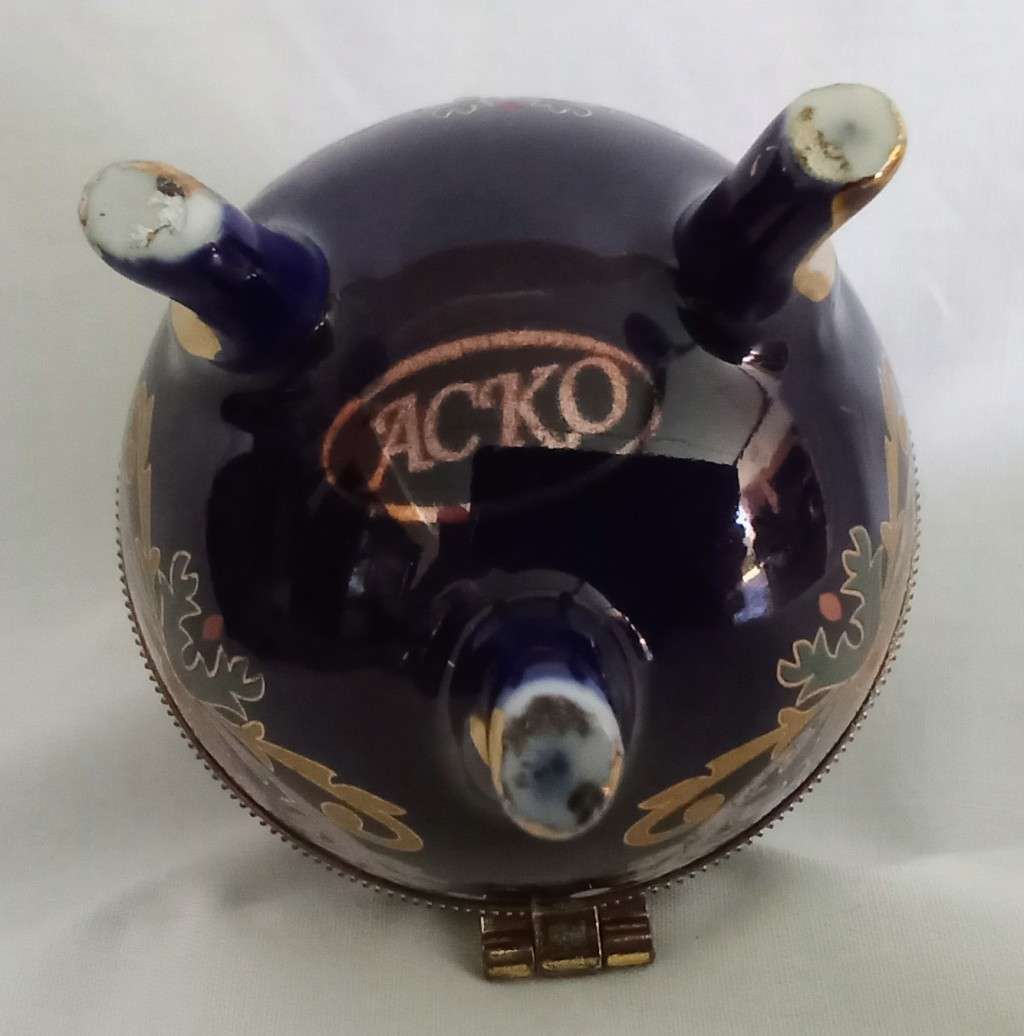 Vintage Acko Porcelain Egg Trinket Box-Royal Blue