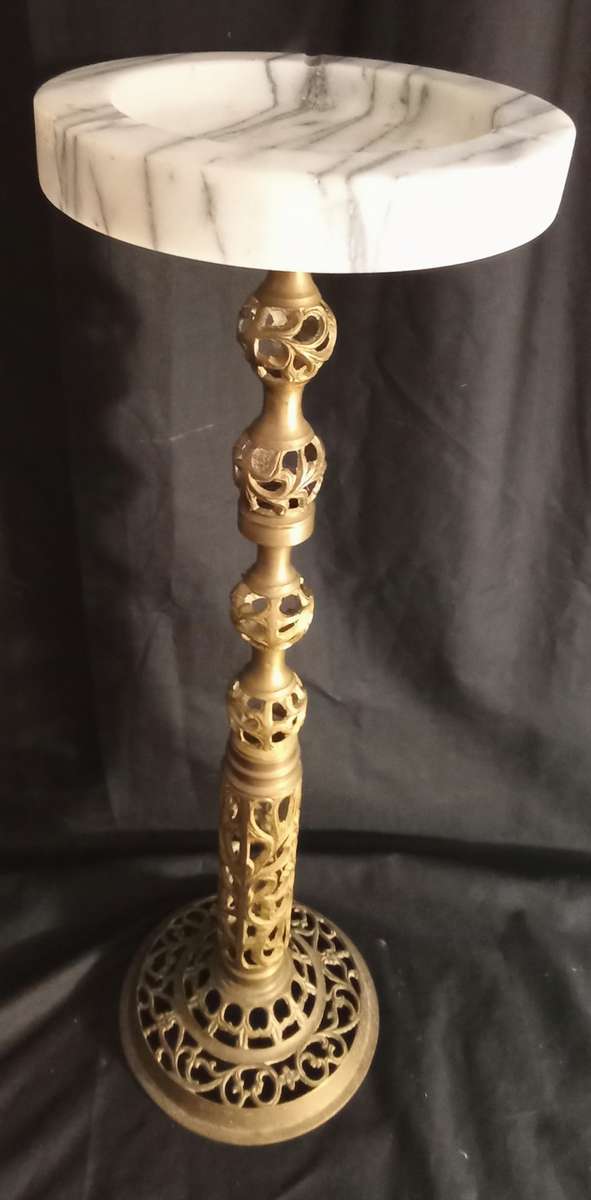 VINTAGE BRASS & MARBLE ashtray tall