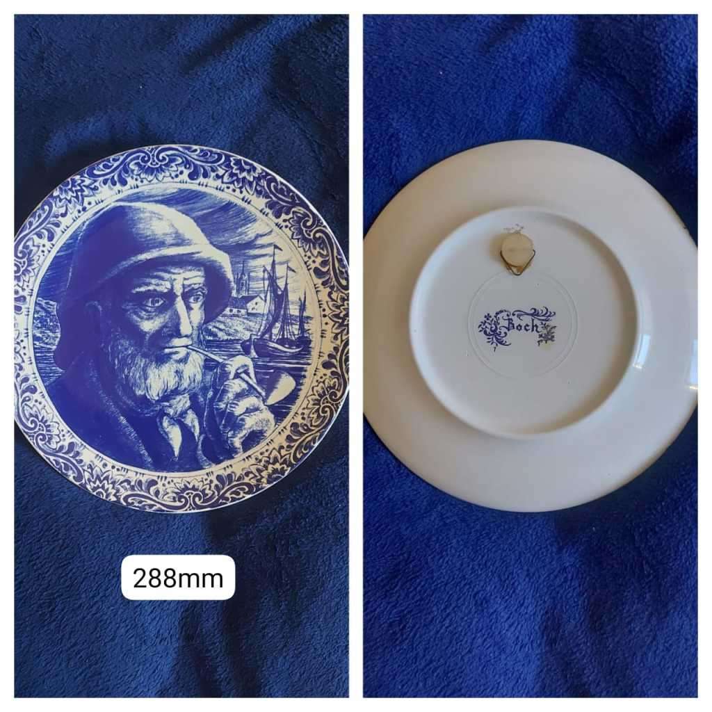 Boch Delft Blue La Louviere Belgium Large Vintage Plate- Sailor