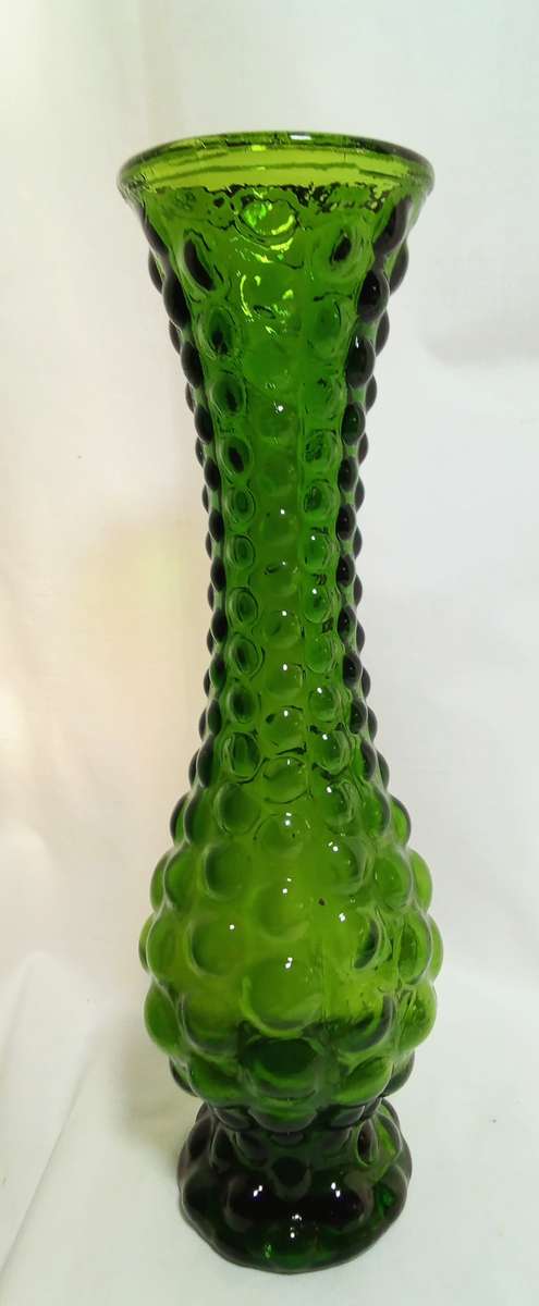 Vintage Midcentury Bubble Hobnail Green Glass vase