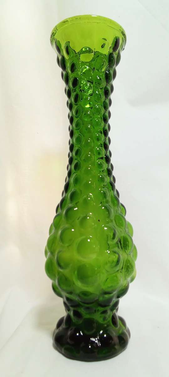 Vintage Midcentury Bubble Hobnail Green Glass vase