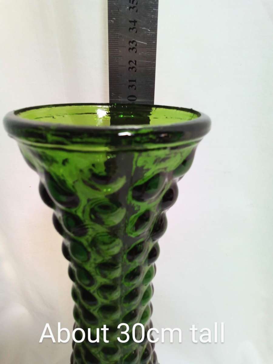 Vintage Midcentury Bubble Hobnail Green Glass vase