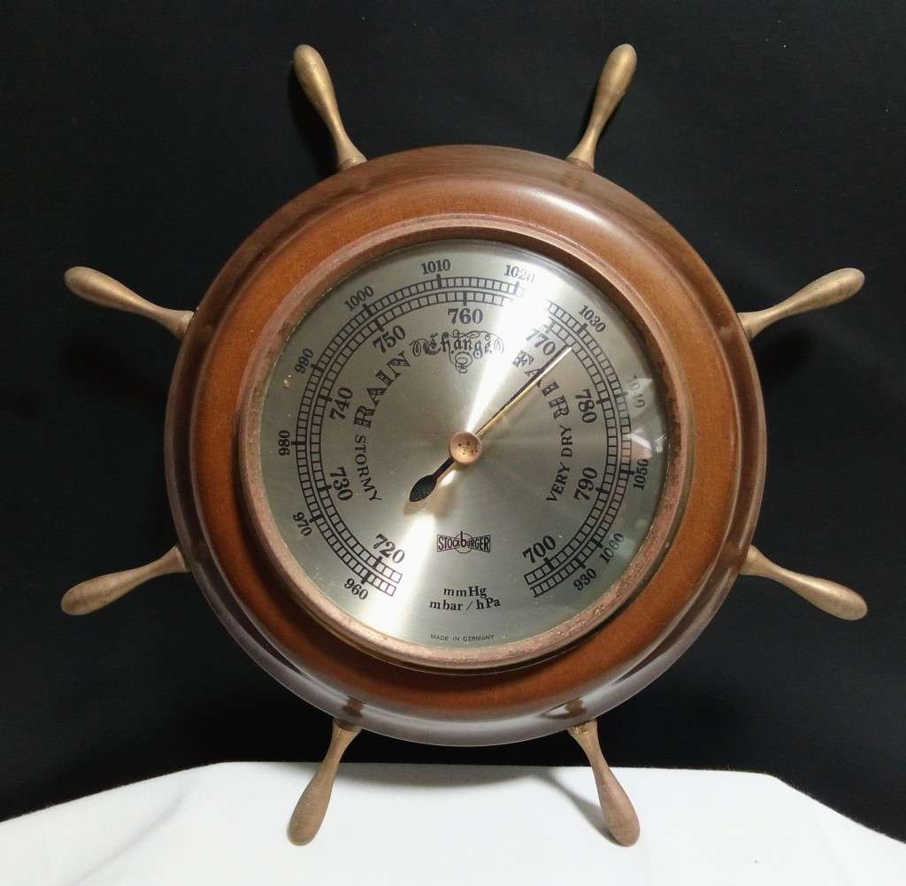 Vintage Stockburger Germany Weather Barometer Unique Brass Ship Wheel Design