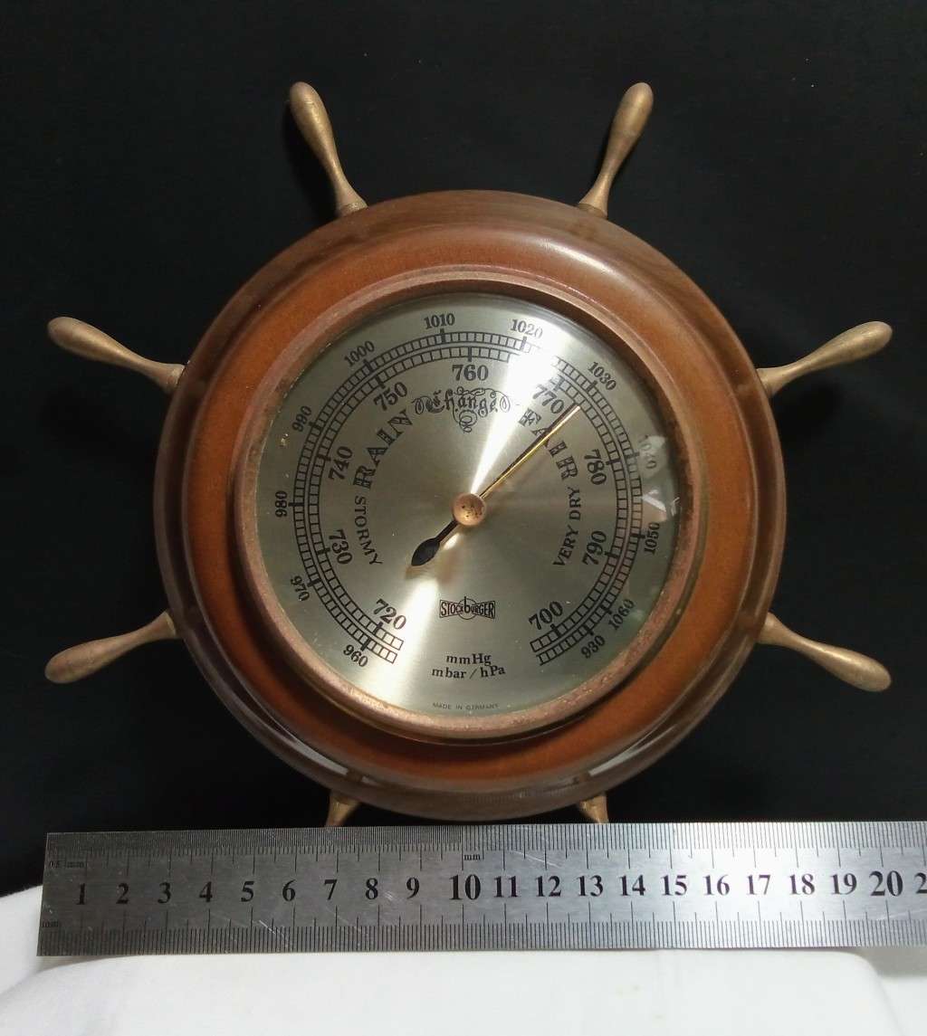Vintage Stockburger Germany Weather Barometer Unique Brass Ship Wheel Design