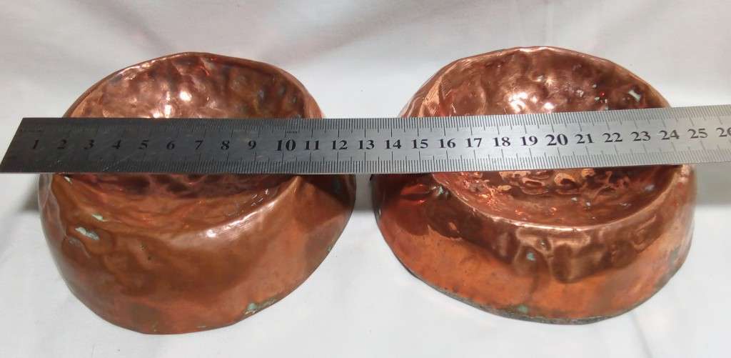 Two stunning rustic hammered copper ashtrays/bowls