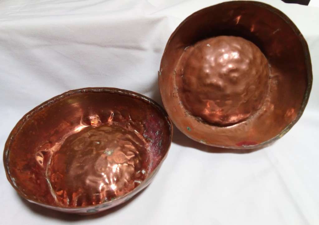 Two stunning rustic hammered copper ashtrays/bowls
