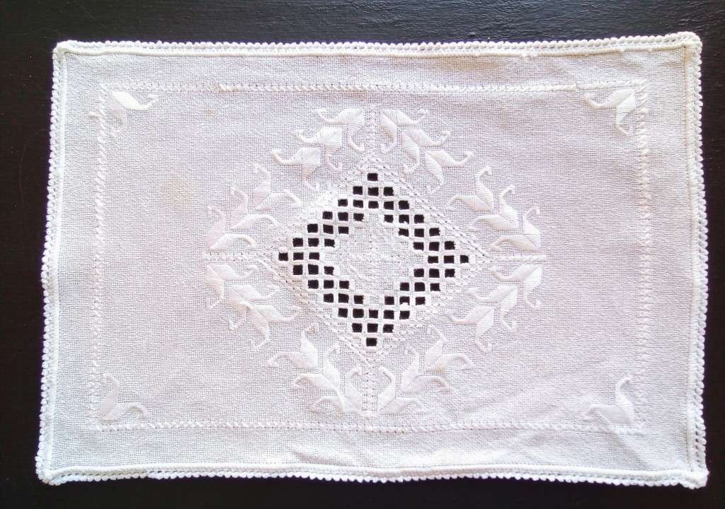 Crisp white lovely hardanger tray cloth nr.2