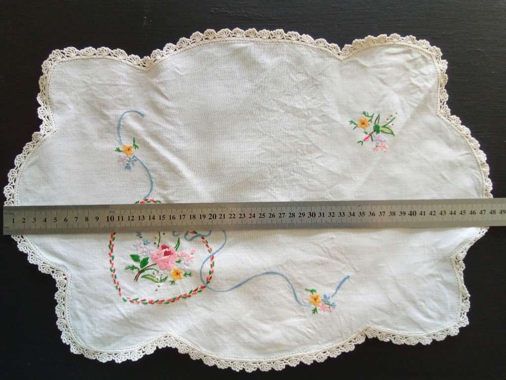 Lovely Vintage hand embroidered tray cloth - About 48cms across