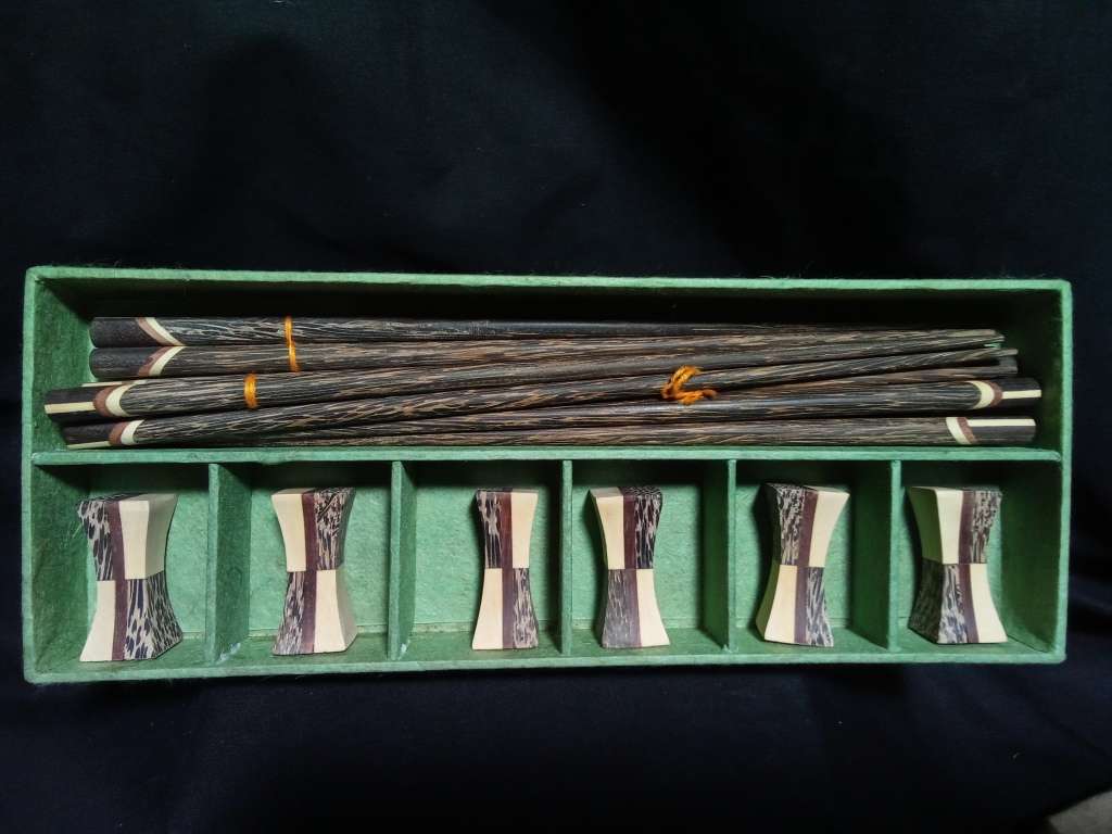 Natural Handmade Wood Chopsticks Set with Holders - Set of 6