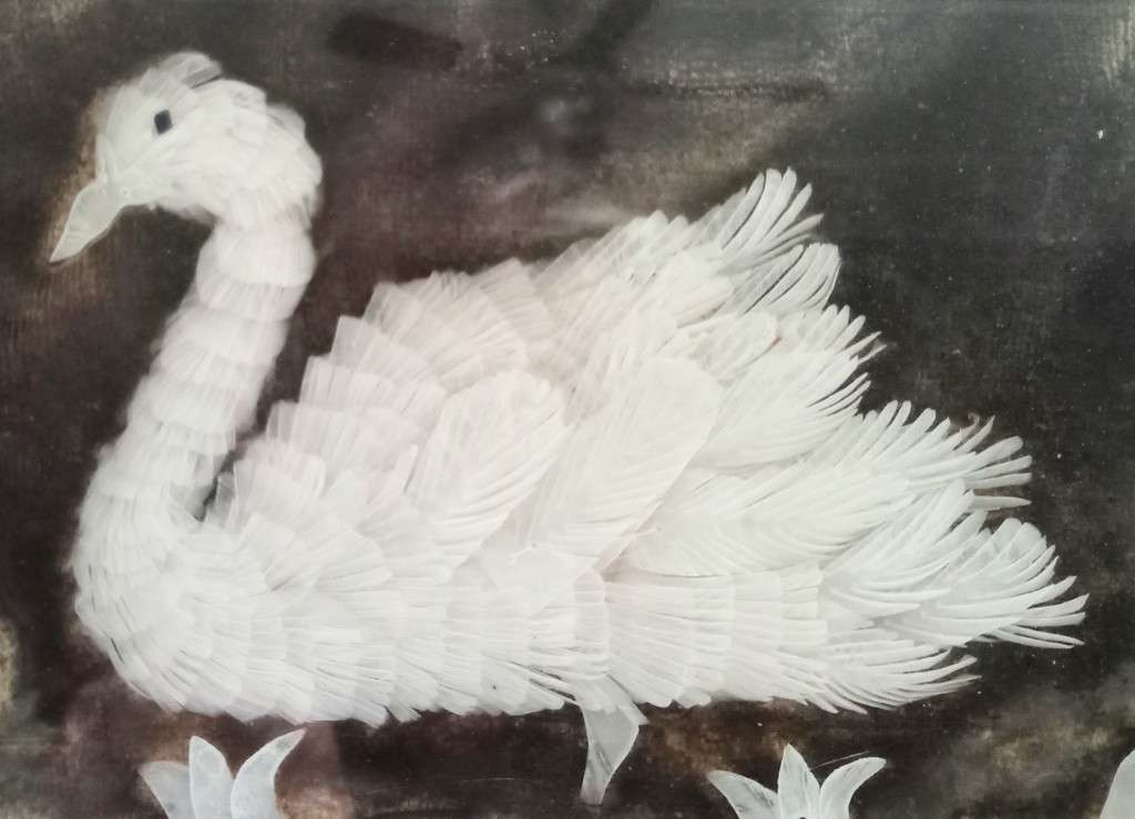 Exquisite Vintage picture with swan -  made of fish scales