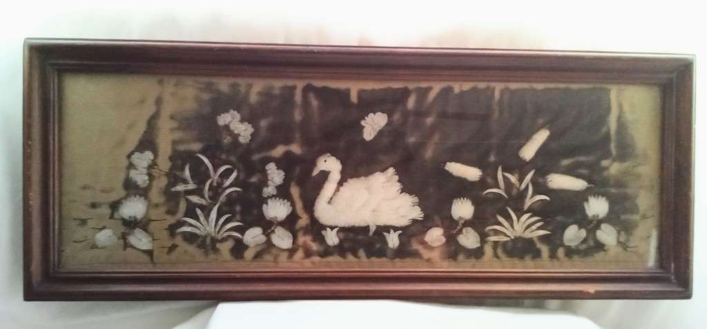 Exquisite Vintage picture with swan -  made of fish scales