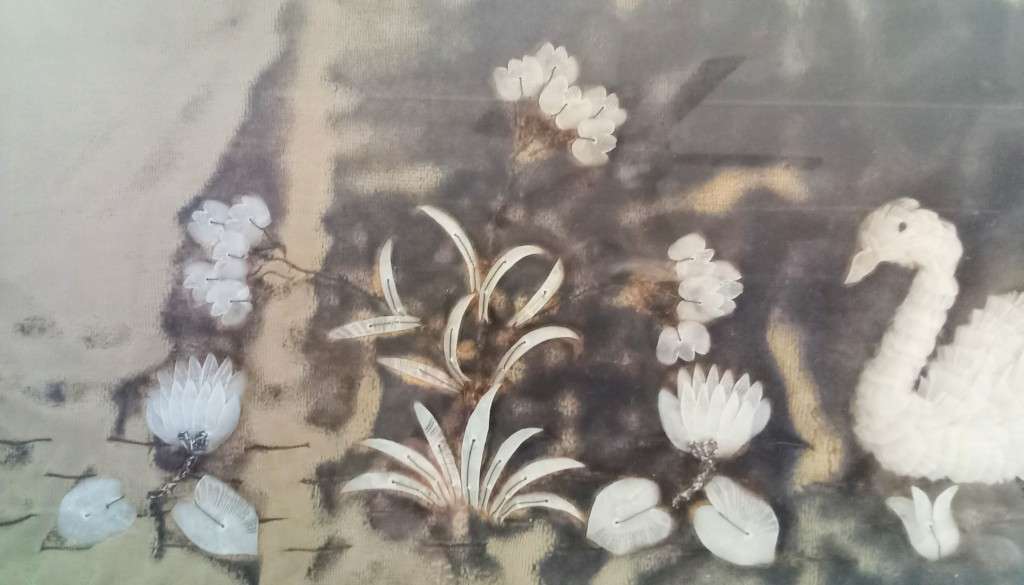 Exquisite Vintage picture with swan -  made of fish scales