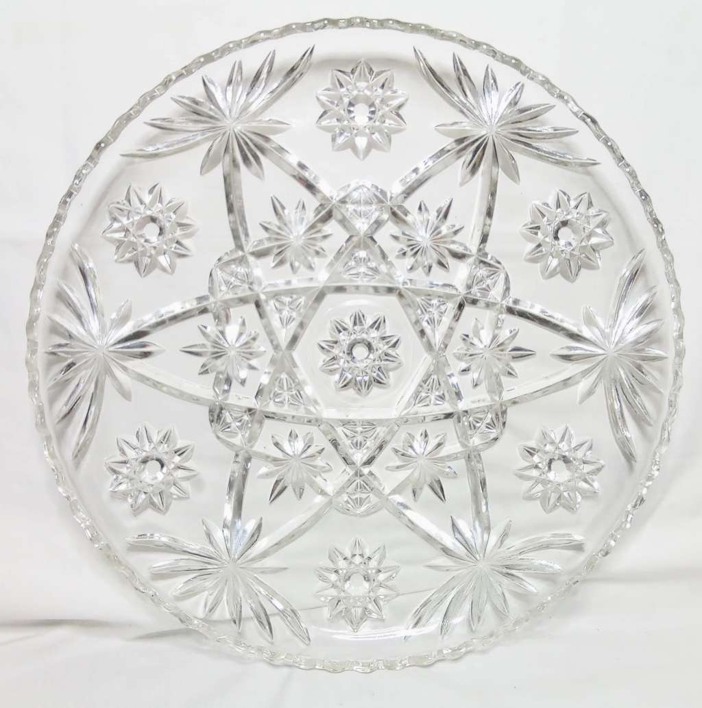 Vintage Anchor Hocking Prescut Clear Star & Fan Crystal Platter