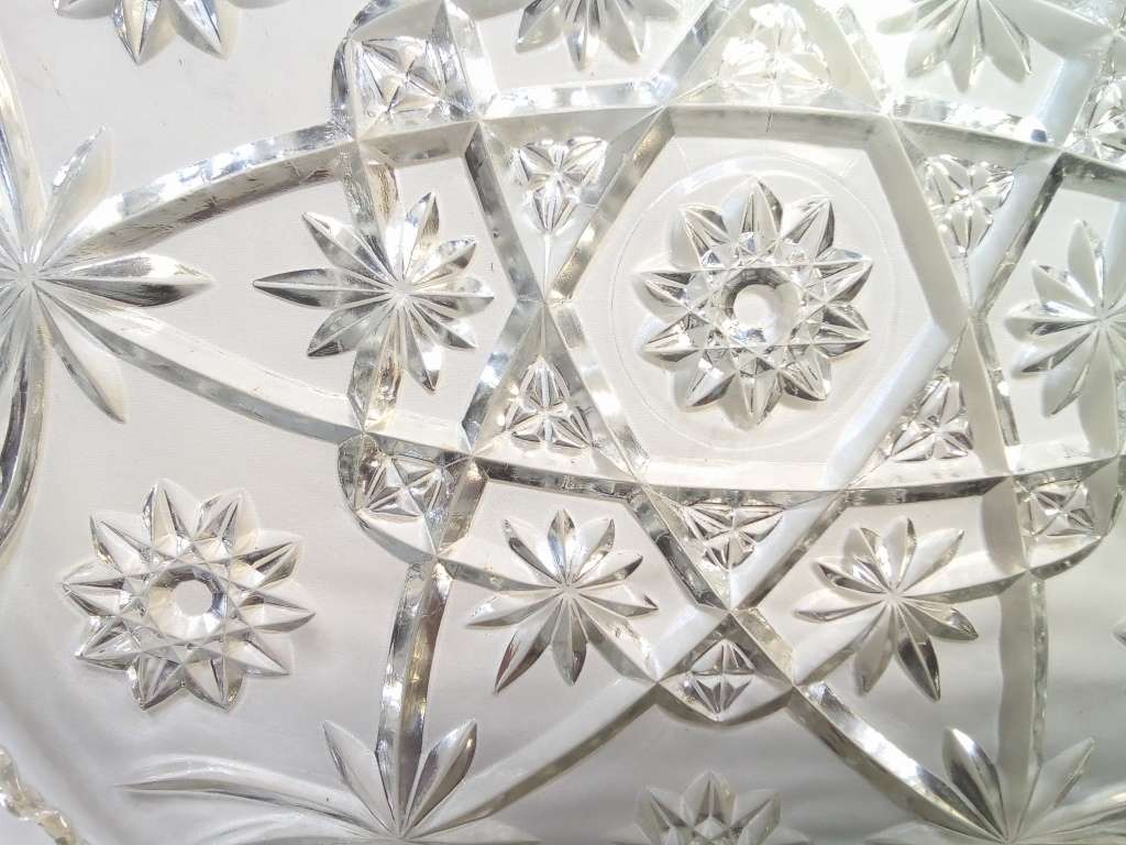 Vintage Anchor Hocking Prescut Clear Star & Fan Crystal Platter