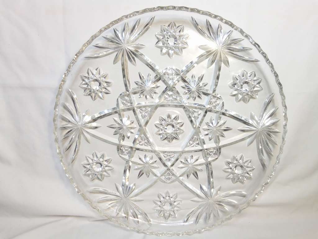 Vintage Anchor Hocking Prescut Clear Star & Fan Crystal Platter