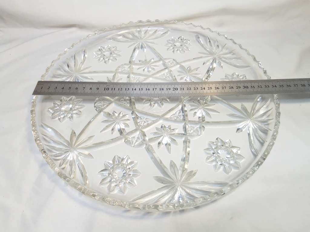 Vintage Anchor Hocking Prescut Clear Star & Fan Crystal Platter